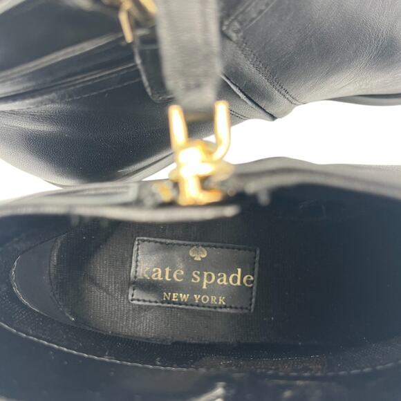Kate Spade Black Leather Ankle Boots Spade Gold Charm Size 7.5 - Picture 8 of 8